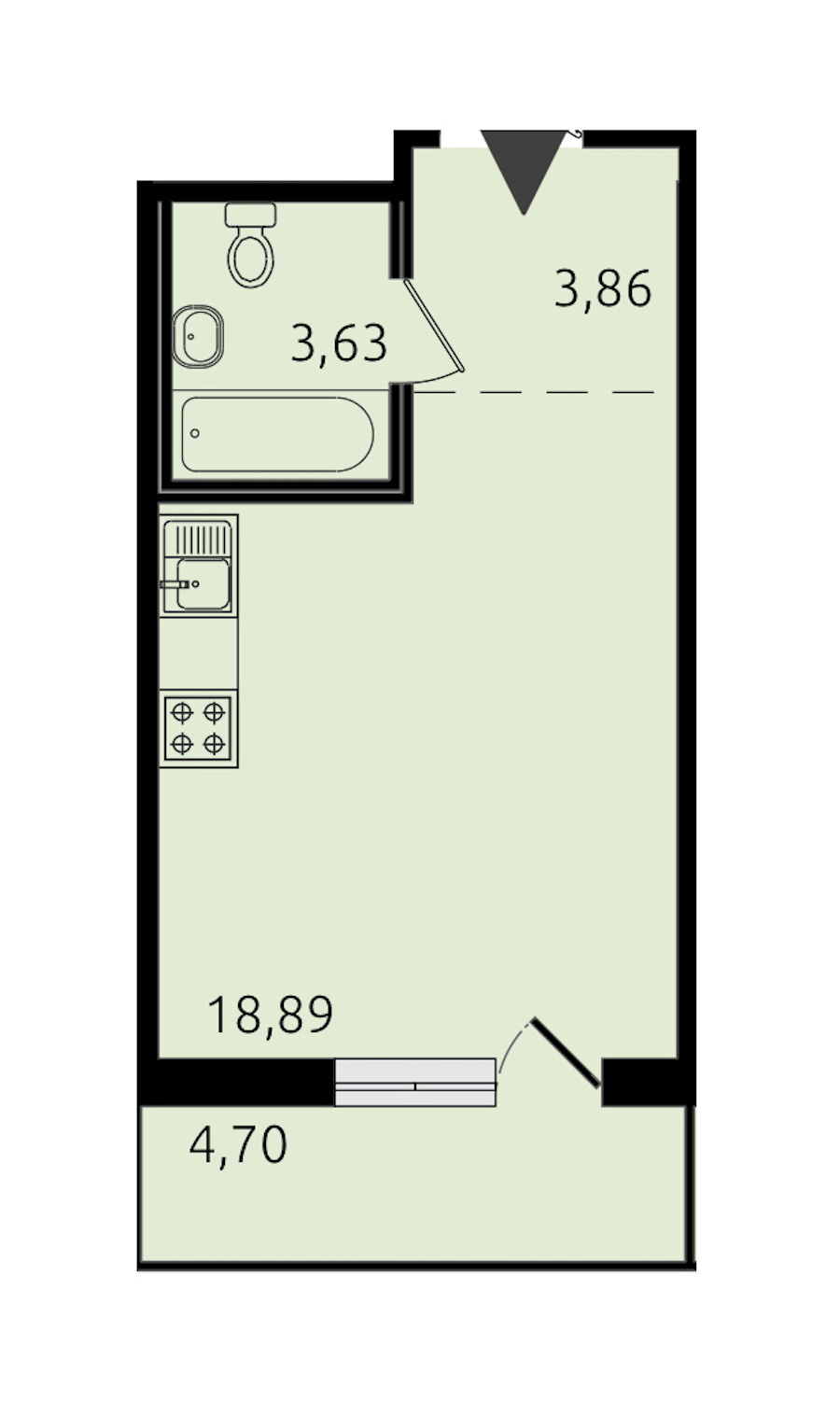 Квартира студия 26.65 м², 12/21 эт., ЖК «Новые горизонты 2»